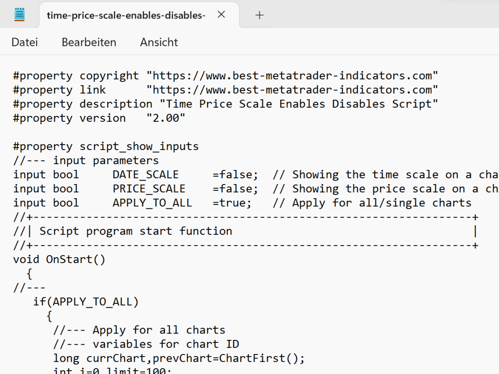 Time Price Scale Enables Disables Script for MT5