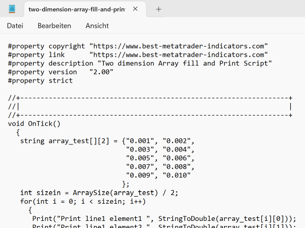 two-dimension-array-fill-and-print-script-mt5