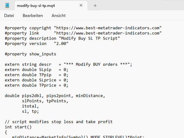 Modify Stop Loss or Take Profit Custom Script