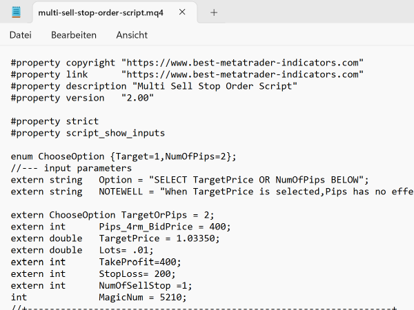 Multi Stop Orders Custom Script for MT4