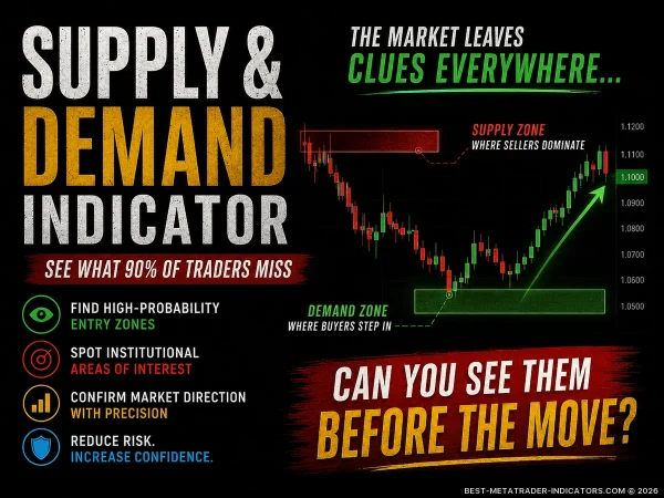 Advanced Supply and Demand Indicator showing smart money entry zones and high-probability reversal setups