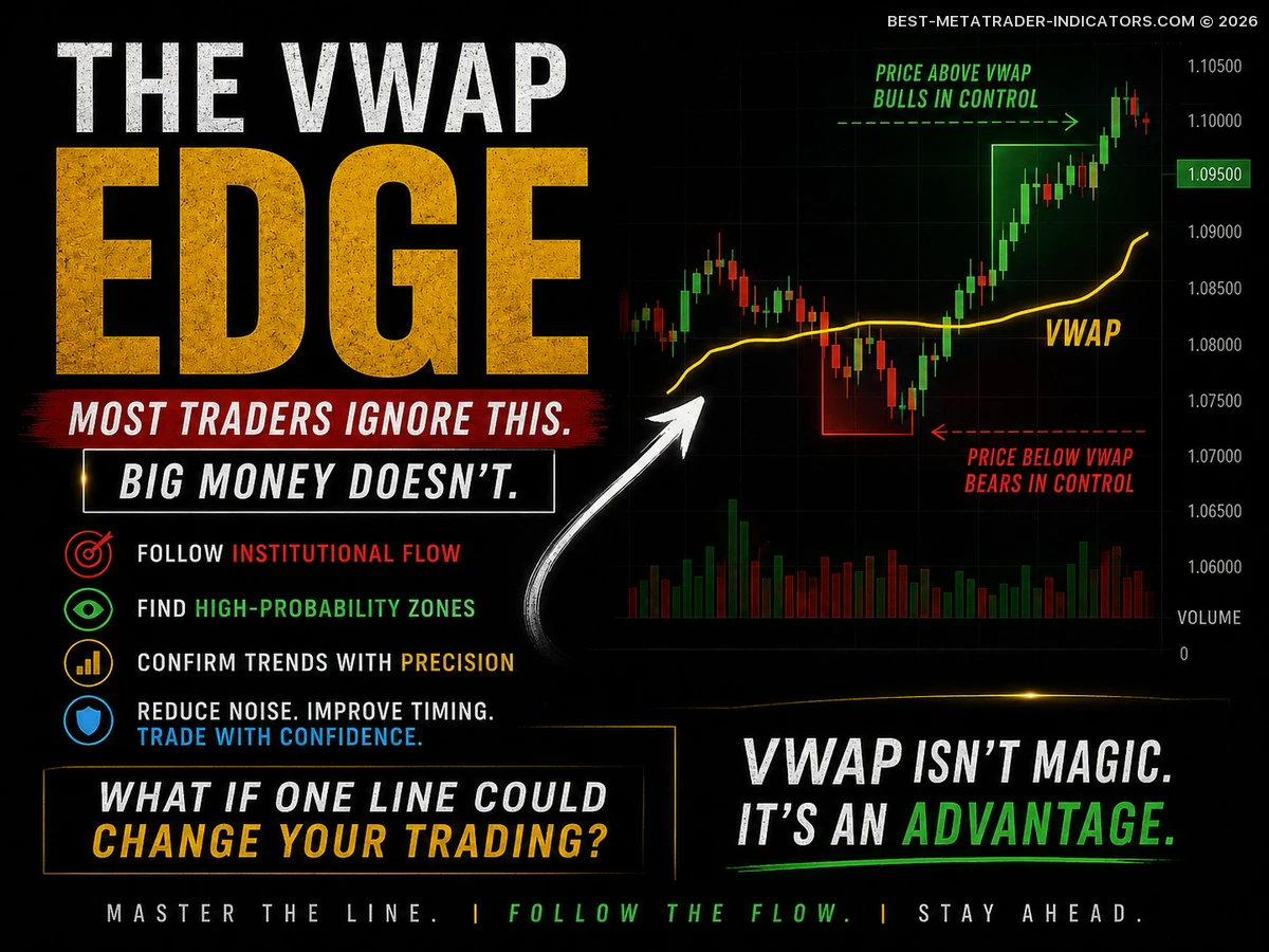 Institutional VWAP trading concept showing the line smart money follows while retail traders stay confused